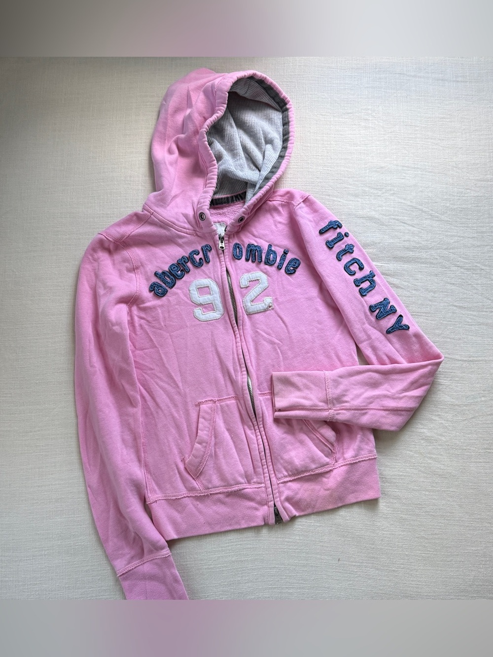 Y2K Abercrombie Kids XL Pink Navy Embroidered Full Zip Up Hoodie Womens S